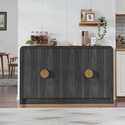 Vista 4 de Decofy 55" Buffet Sideboard Cabinet, Modern Mid Century Console Cabinet with Adjustable Shelves & Wavy Grain Doors for Kitchen Cabinets, Living