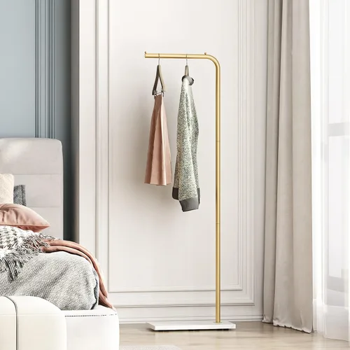 Vista 7 de Percheros de metal dorado, perchero de pie con base pesada, moderno árbol de abrigo con barra transversal y 3 ganchos, percheros de entrada