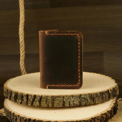 Vista 8 de Cartera de cuero hecha a mano, billetera de cuero minimalista, billetera plegable, billetera de bolsillo frontal, tarjetero de cuero hecho a mano