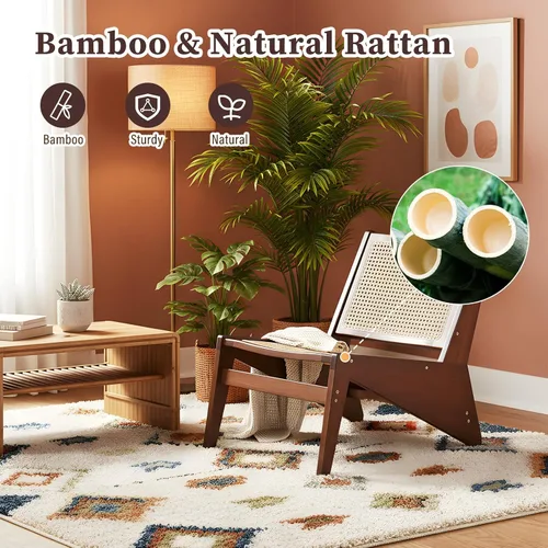 Vista 7 de Furlide Silla de Acento Mid-Century, Silla de Descanso de Ratán para Sala de Estar, Silla Lateral de Esquina Cómoda Boho para Dormitorio y Balcón