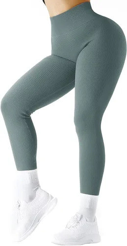 Vista 3 de SUUKSESS - Leggings acanalados de tiro alto y sin costuras para mujer, pantalones deportivos de yoga para gimnasio y entrenamiento