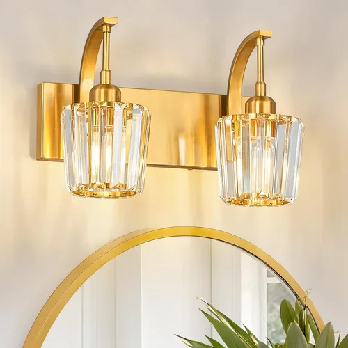 Vista 33 de Luces de tocador de cristal de 3 luces negras para tocador de baño, modernas lámparas de baño de cristal sobre espejo de 23.62 pulgadas de largo