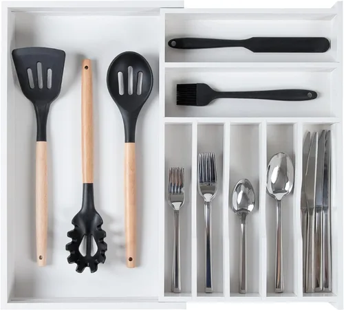 Vista 16 de KitchenEdge Organizador Premium de Cubiertos, Vajilla y Utensilios para Cajones de Cocina, Grado Comercial Apto para Alimentos, Expandible de 10.5 a