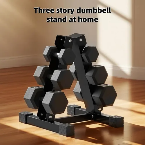 Vista 6 de 4-Tier Dumbbell Rack Stand, A-Frame Metal Weight Rack with Handle – Space-Saving Strength Training Dumbbell Storage for Home Gym