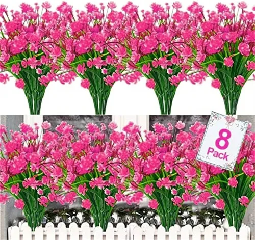Vista 2 de 8 paquetes de flores falsas para decoración del hogar, porche delantero, flores artificiales para exteriores, ramo de boda, flores sintéticas