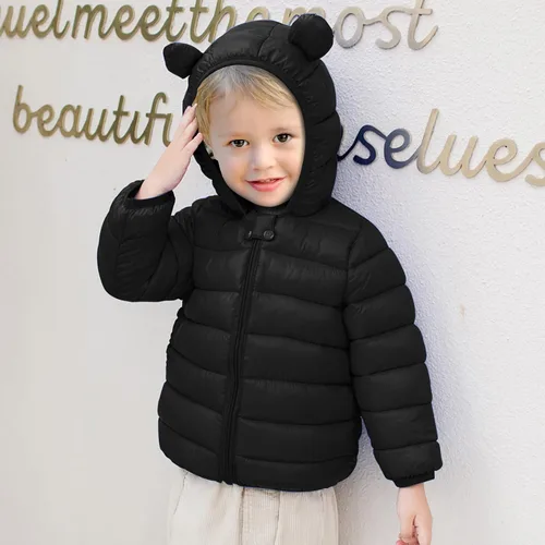 Vista 4 de XMWEALTHY Abrigos de invierno para bebés niños y niñas, con capucha de oso y plumón, para niños pequeños, ligeros, acolchados, para exteriores, 6M-3T