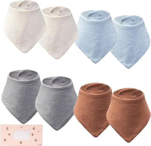 Vista 12 de Paquete de 8 baberos de muselina 100% algodón, baberos ajustables para bebés de 0 a 36 meses, niños y niñas 8-Pack Baby Bibs for Drooling and
