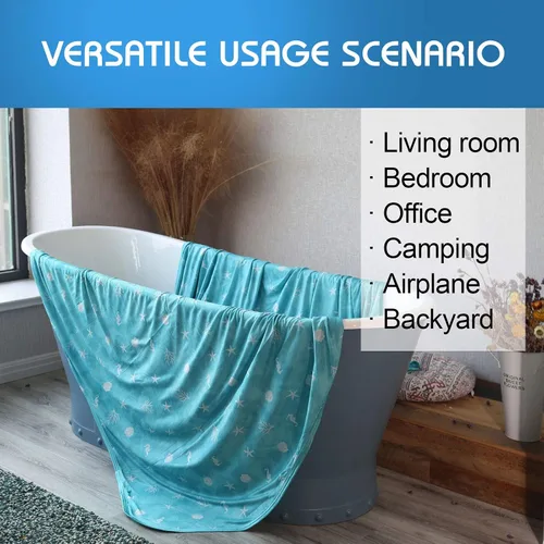 Vista 5 de Ailemei Direct Manta refrescante con efecto frío de doble cara, ligera, transpirable para verano, manta de cama con temática costera de gran