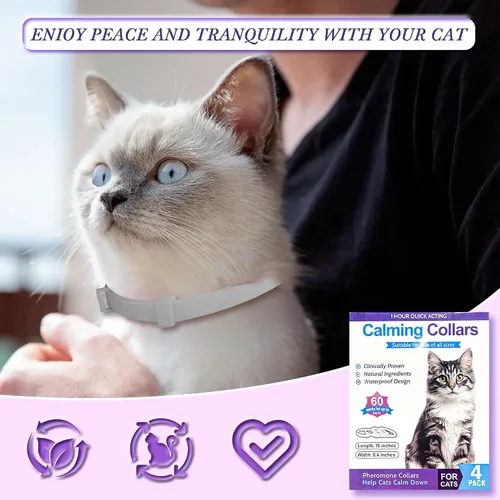 Vista 7 de Paquete de 4 collares calmantes para gatos, collar ajustable calmante para gatos, collar calmante para gatos, antiagresión para gatos, alivio