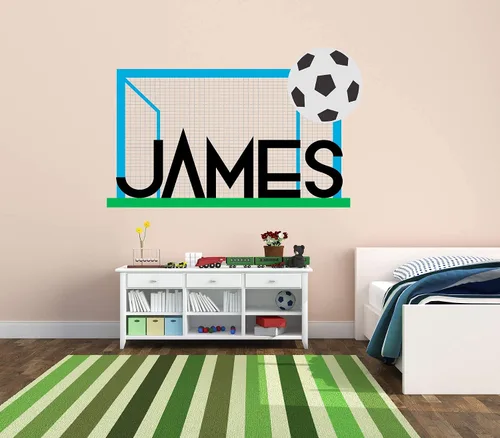 Vista 4 de Calcomanía de pared de fútbol con nombre personalizado, calcomanía de pared de fútbol, mural de pared de portería de fútbol personalizado