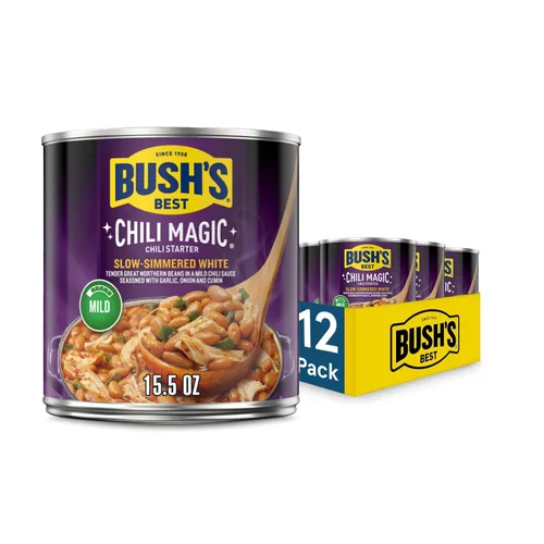Vista 3 de BUSH'S BEST Frijoles para Chili Magic Receta de Texas Enlatados (Paquete de 12), Fuente de Proteína y Fibra de Origen Vegetal, Bajo en Grasa, Sin