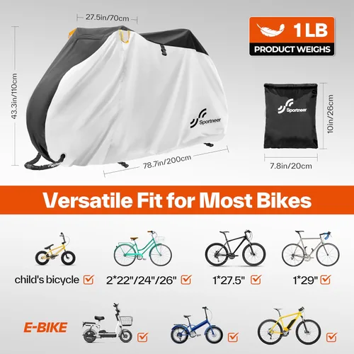Vista 5 de Sportneer Cubierta para bicicleta: Fundas impermeables para bicicletas al aire libre con orificio de bloqueo y bolsa de almacenamiento, cubiertas