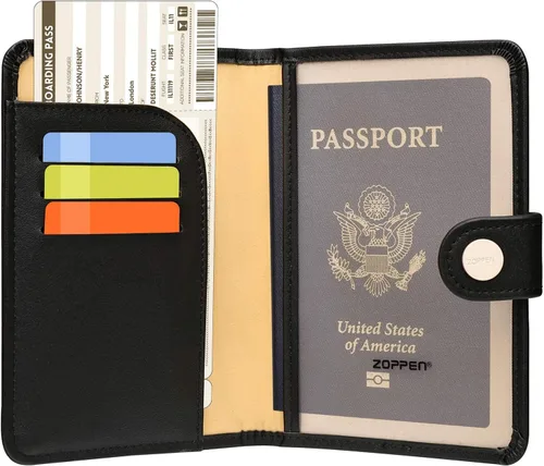 Vista 3 de ZOPPEN Combo de funda para pasaporte con compartimiento para carné de vacunación con protección de bloqueo de interferencia de radiofrecuencia