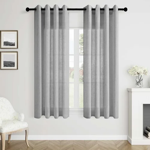 Vista 45 de Cortinas de lino negro para dormitorio y sala de estar de 84 pulgadas de largo, juego de 2 paneles, para habitación de niños, filtro de luz