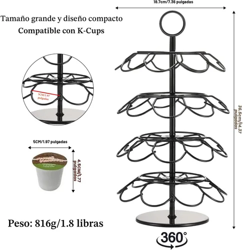 Vista 4 de Organizador de carrusel de cápsulas de café compatible con 36 cápsulas de taza