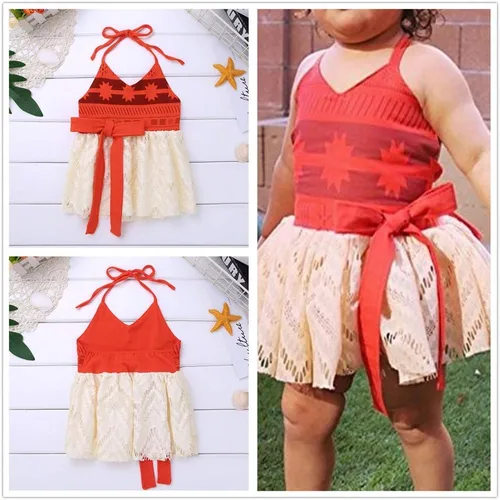 Vista 5 de Toddler Infant Baby Girls Swimsuit Lace Halter Backless Jumpsuit Dress Tulle Sundress Outfits Naranja