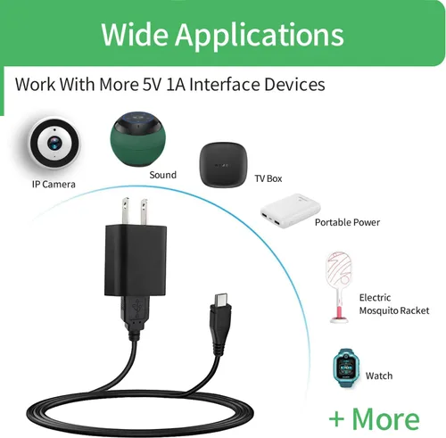 Vista 6 de Cable de carga de pared micro USB de 5 V, adaptador de alimentación de CA a CC con cable de alimentación de 9.8 ft de 10 pies para cámara