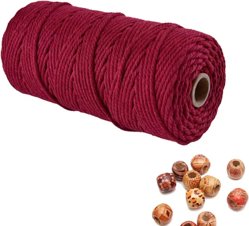 Vista 39 de Cordón de macramé beige de 0.078 pulgadas x 220 yardas, cuerda de algodón torcido de 4 hebras natural para colgar en la pared, manualidades, cordel