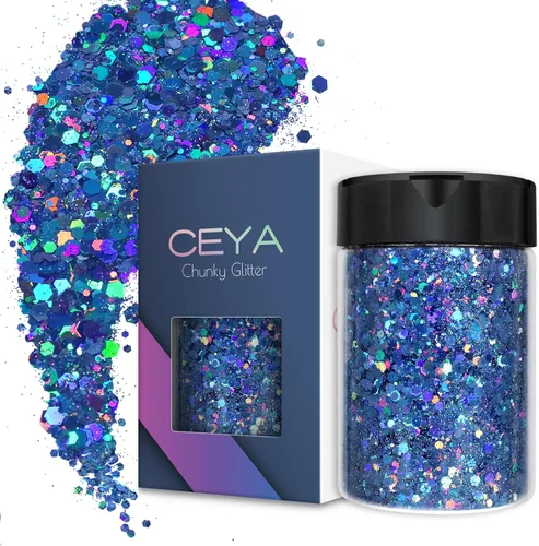 Vista 10 de Ceya Brillantina gruesa holográfica, 1 libra/16 onzas, oro diamante a granel, purpurina mixta gruesa y fina embotellada con lentejuelas metálicas