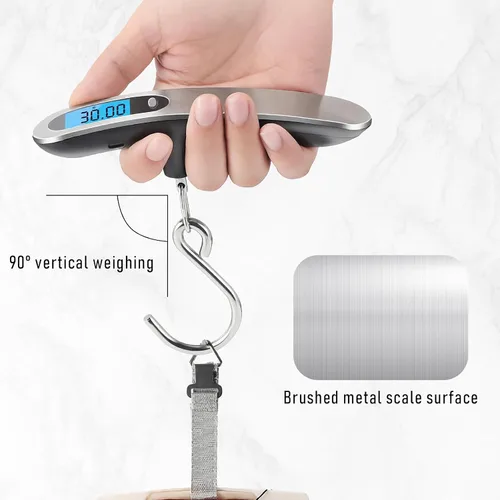 Vista 8 de Báscula de equipaje, nueva báscula digital portátil 2.0 para maleta con carga USB, báscula de equipaje de 110 libras110.2 lbs con gancho, báscula