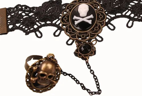 Vista 6 de BESTOYARD Pulsera de Halloween con Anillo Retro Skeleton Calavera Mujer Halloween Accesorio