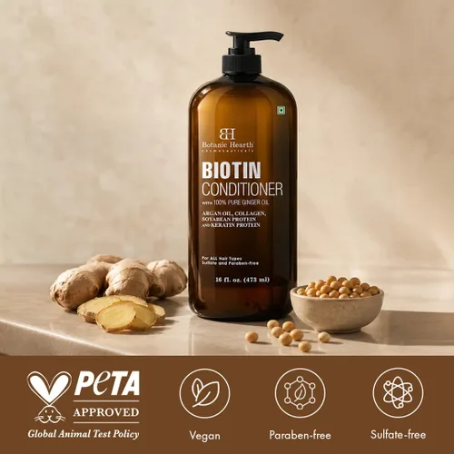 Vista 7 de Botanic Hearth Acondicionador de biotina con aceite de jengibre y queratina, para el crecimiento del cabello, con extracto de cúrcuma, aceite