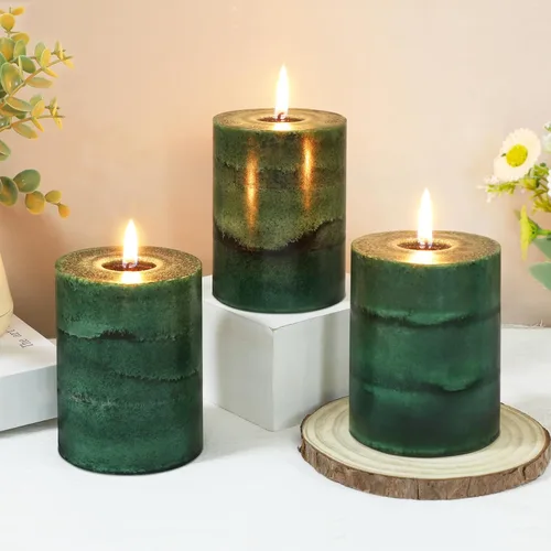 Vista 8 de Velas aromáticas de pilar FLAVCHARM de larga duración, sin goteo, rojas, 3x4 pulgadas