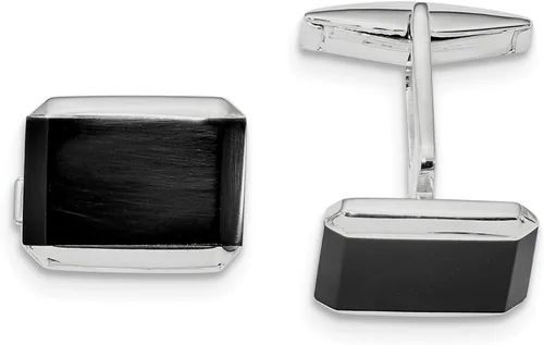 Vista 7 de Gemelos rectangulares de plata de ley 925 para hombre, gemelos de ónix negro, collar de eslabones para hombre, joyería fina para papá, regalos