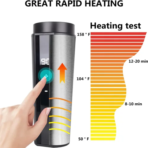 Vista 3 de Tazas de café de viaje para automóvil de 24V/12V, taza con control de temperatura para automóvil, taza inteligente calentada, ajusta temperatura