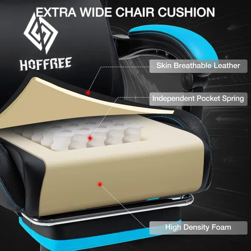 Vista 7 de HOFFREE Silla Gaming con Luces LED RGB de Ritmo Musical y Altavoces Bluetooth Silla Ergonómica de Gaming para Computadora con Masaje y Reposapiés