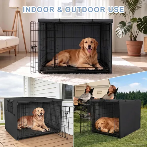 Vista 8 de Explore Land Funda para jaula de perro de poliéster resistente, parasol universal para jaula de alambre de 18 pulgadas (negro)