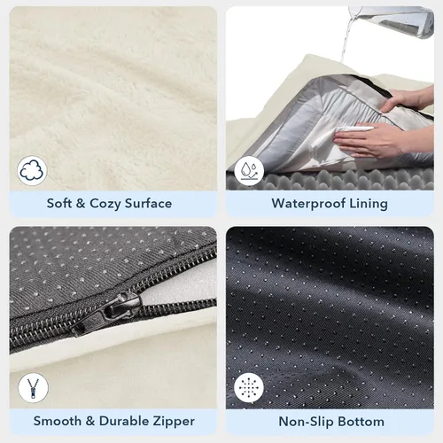 Vista 4 de Cama ortopédica grande para perros, cama impermeable para perros con funda extraíble, sofá suave para mascotas con 4 lados extraíbles y base Beige