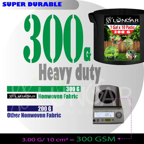 Vista 2 de Bolsas de cultivo LUNGAR 10 galones. Juego de 5 macetas para plantar, tela de aireación más gruesa de 300G, no tejida, asas reforzadas para maceta