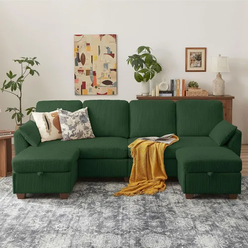 Vista 21 de Sofá en forma de U de 102.3 pulgadas con 2 otomanas móviles y 1 mesa auxiliar, se convierte en sofá cama, incluye 2 almohadas para reposabrazos