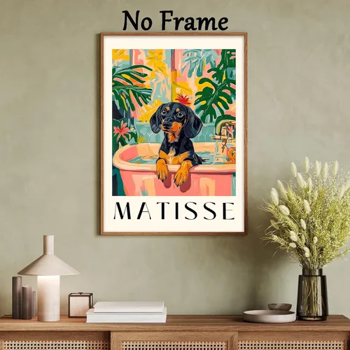 Vista 6 de Henri Matisse - Póster de pared con diseño de perro negro en la bañera, diseño vintage estético de animales, divertido arte de pared para baño