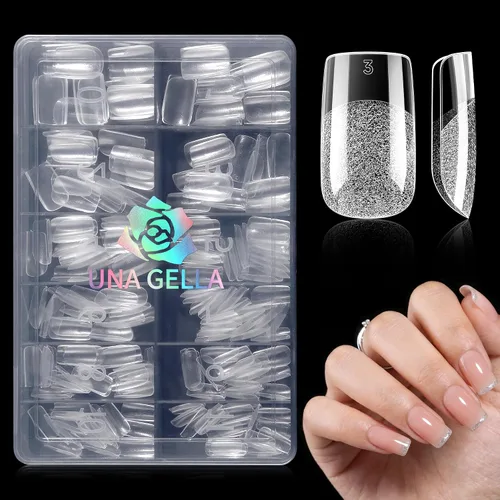 Vista 10 de UNA GELLA Puntas de uñas de almendra, puntas de uñas de gel de almendra cortas preformadas, 240 unidades, uñas postizas de gel suave de cobertura