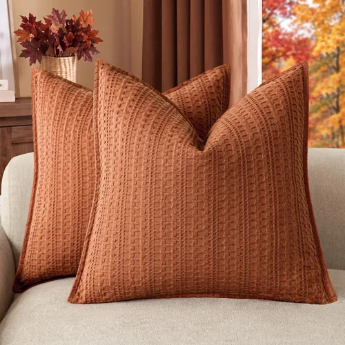 Vista 21 de Foindtower Juego de 2 fundas de almohada decorativas de algodón con tejido de gofre, fundas de cojín europeas para cama, sofá, dormitorio, sala