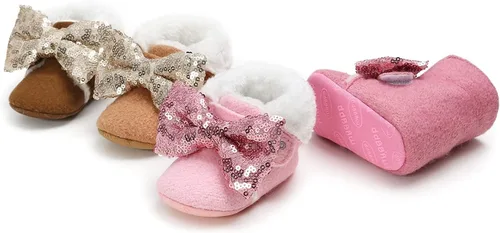 Vista 2 de GYQWJPC Zapatos de bebé para bebés, niñas y niños, botines de invierno antideslizantes y cálidos, para primeros pasos, recién nacidos, suaves botas