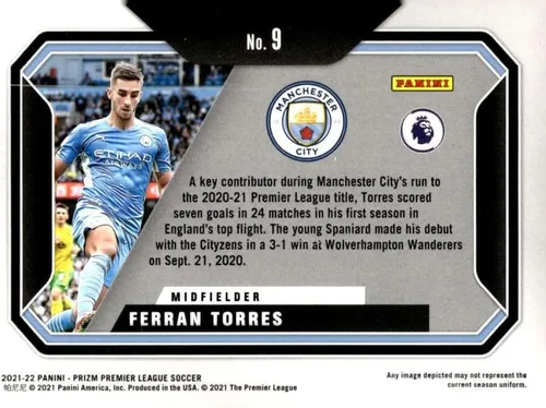 Vista 2 de 2021-22 PANINI PRIZM PREMIER LEAGUE SCORERS CLUB #9 FERRAN TORRES MANCHESTER CITY FÚTBOL OFICIAL DE FÚTBOL