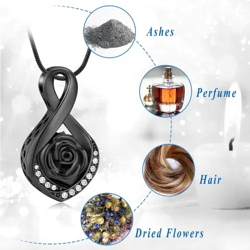Vista 3 de Roseflower - Joyería de cremación para cenizas, collar de urna infinita para cenizas, recuerdos conmemorativos, joyería para mujeres, niñas
