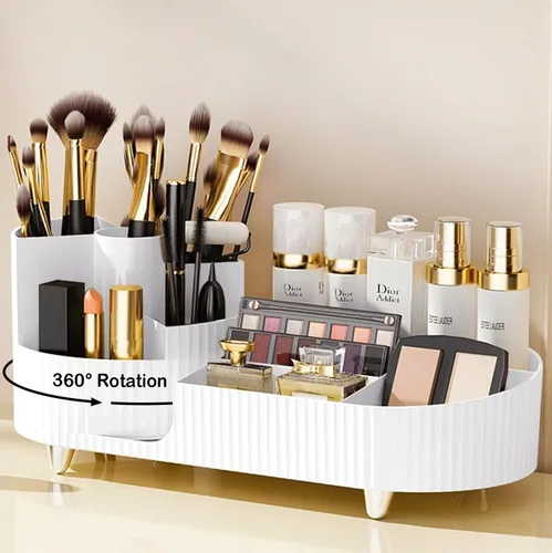 Vista 12 de COMFYROOM Organizador de maquillaje para tocador con soporte para brochas, organizador de maquillaje cosmético de 3 capas, organizador de maquillaje