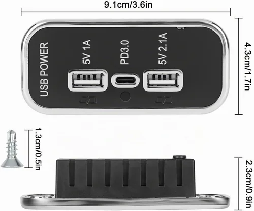 Vista 5 de Linkstyle Toma de corriente USB de 12 V, doble USB A y USB C de 18 W, panel de enchufe de cargador rápido con luz LED para montaje empotrado