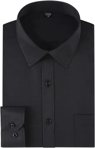 Vista 3 de Camisas de vestir de manga larga para hombre - Camisa casual de ajuste regular con botones y bolsillos Negro