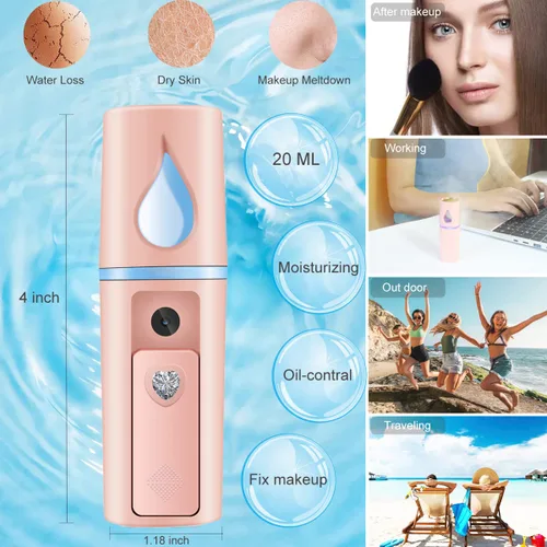 Vista 2 de Nano Facial Mister - Rociador de niebla portátil con espejo, mini spray de niebla fría para cuidado de la piel y cuerpo facial hidratado