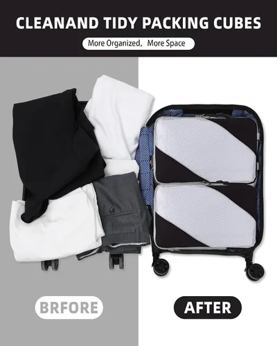 Vista 3 de Juego de 7 cubos de compresión para maleta, artículos esenciales de viaje, bolsas organizadoras para equipaje, accesorios de viaje, organizadores