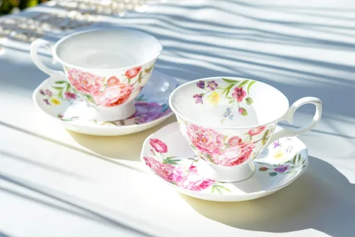 Vista 6 de Gracie Bone China Climbing Roses - Taza de té y platillo de 8 onzas (juego de 2), rosa