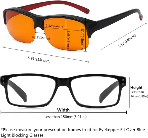 Vista 4 de Eyekepper 100% Anti-Luz Azul Gafas Fitover con Bloqueo de Luz Azul para Usar Sobre Lentes de Computadora con Lente Ámbar