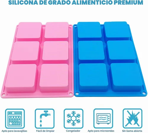 Vista 3 de Bangp Paquete de 4 moldes cuadrados para jabón, moldes de silicona antiadherentes de 6 cavidades, bandejas cuadradas para cubitos de hielo, moldes