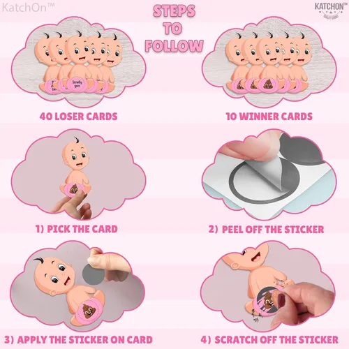 Vista 3 de KatchOn, Juego de rascar para baby shower para invitados, 50 tarjetas, juego de rascar para bebés, juegos de revelación de género para invitados