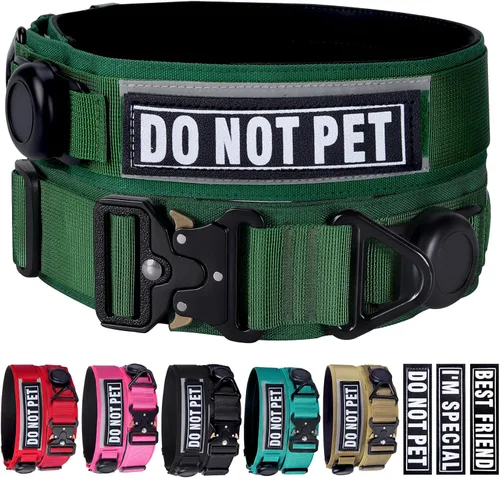 Vista 9 de Collar táctico para perro con soporte Airtag para perros medianos, collar negro de 2 pulgadas de ancho Gift 3 Patches, Military Heavy Duty Dog
